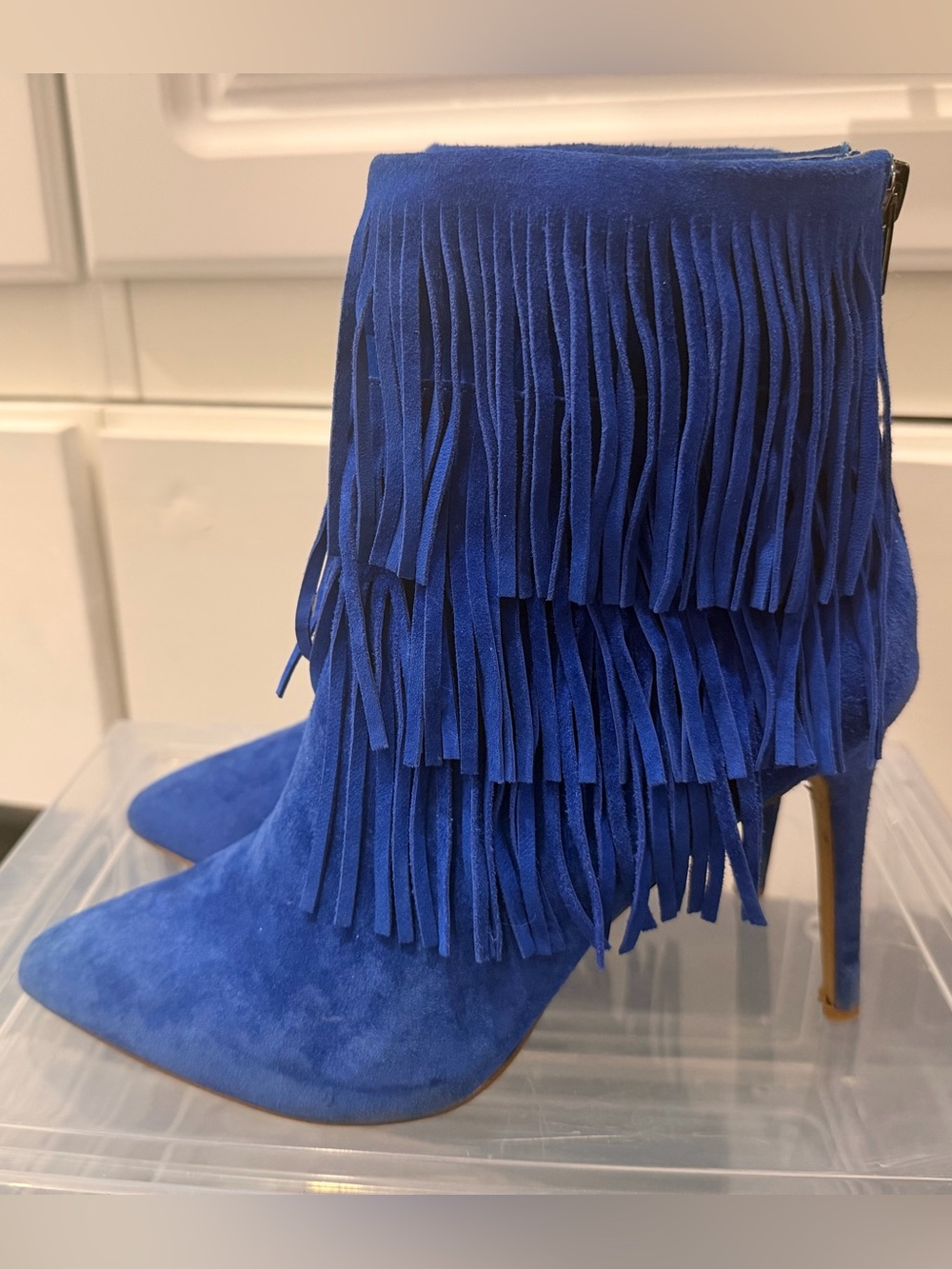 Steve Madden Cobalt Blue Suede Fringe Flapper Ankle Boots- Size 8M
